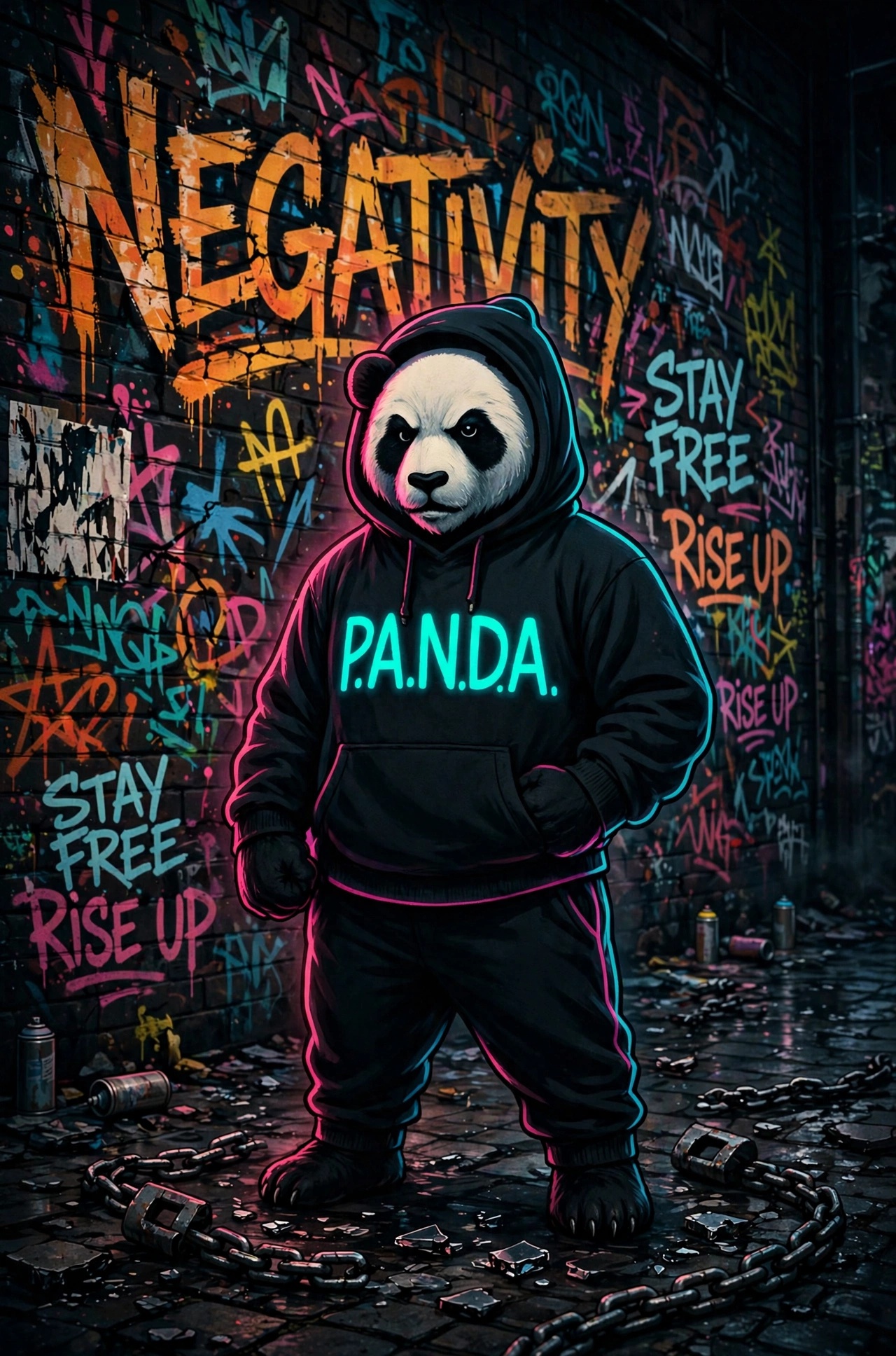 Panda1Nation graffiti artwork: chains