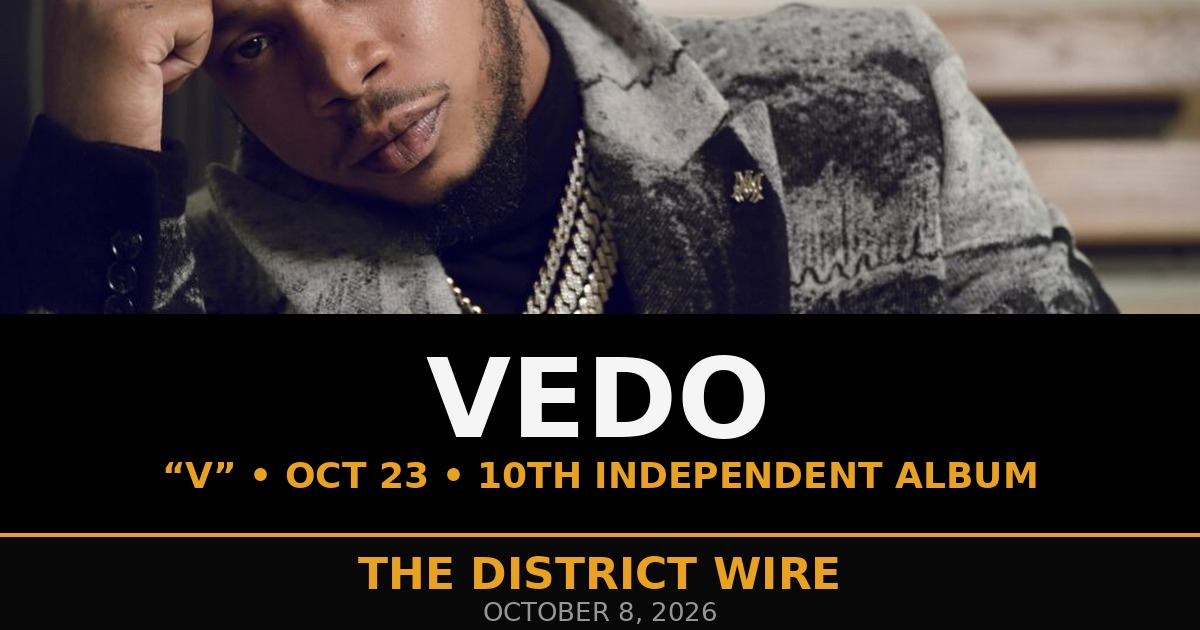 District Wire graphic: Vedo Announces "V," His Tenth Independent Album, Arriving October 23